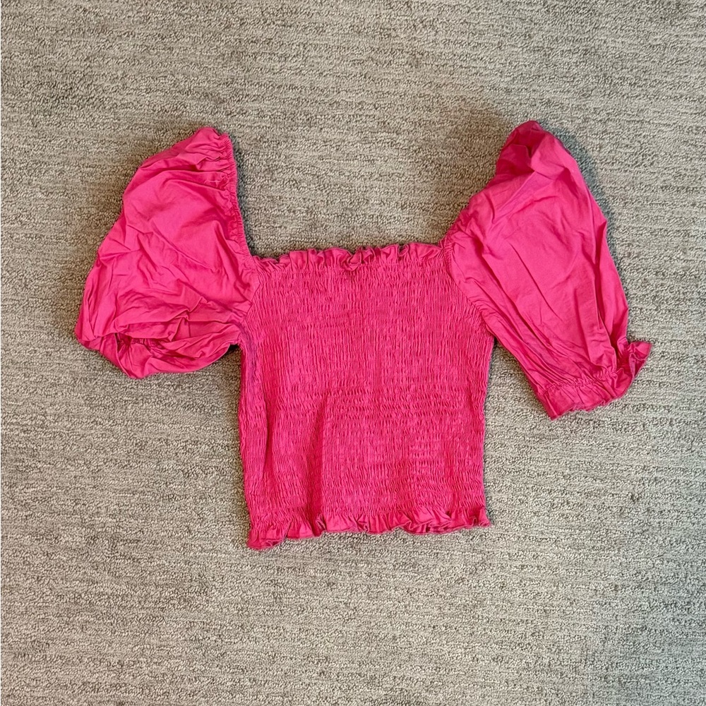 SHEIN Vibrant Pink Puff Sleeve Blouse